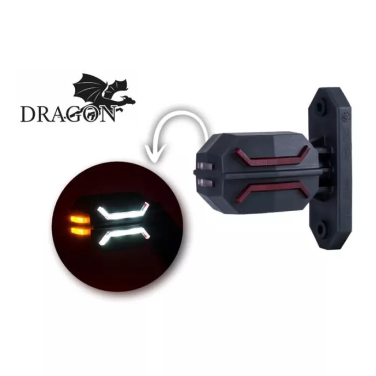 Umrissleuchte (Dragon) dreifunktional an kurzem Ausleger (LED) weiß - orange - rot 12/24V links