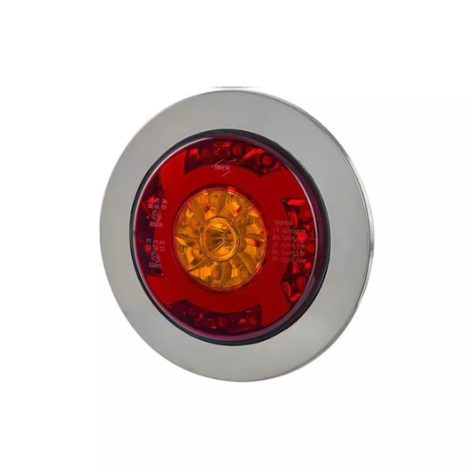 KOMBINIERTES RÜCKLICHT 3-FUNKTIONEN MIT FLANSCH UND METALLISIERTEM RING (LED) ORANGE-ROT 12/24V UNIVERSELL