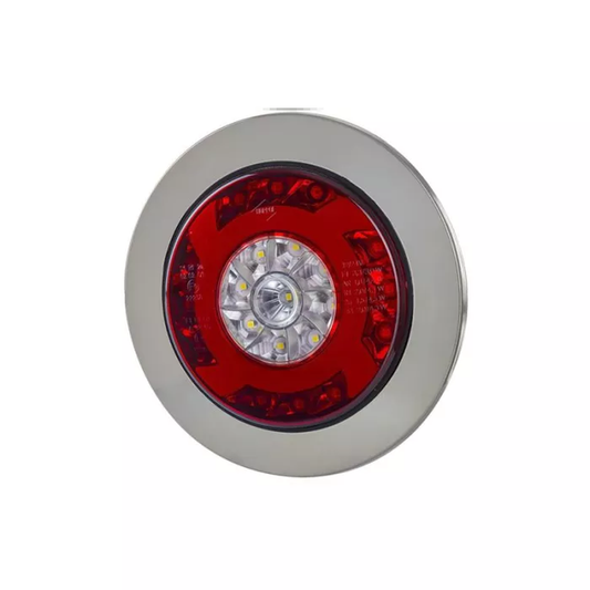 HINTERRÜCKLEUCHTE 3-FUNKTIONEN MIT FLANSCH UND METALLISIERTEM RING (LED) WEISS - ROT 12/24V UNIVERSAL