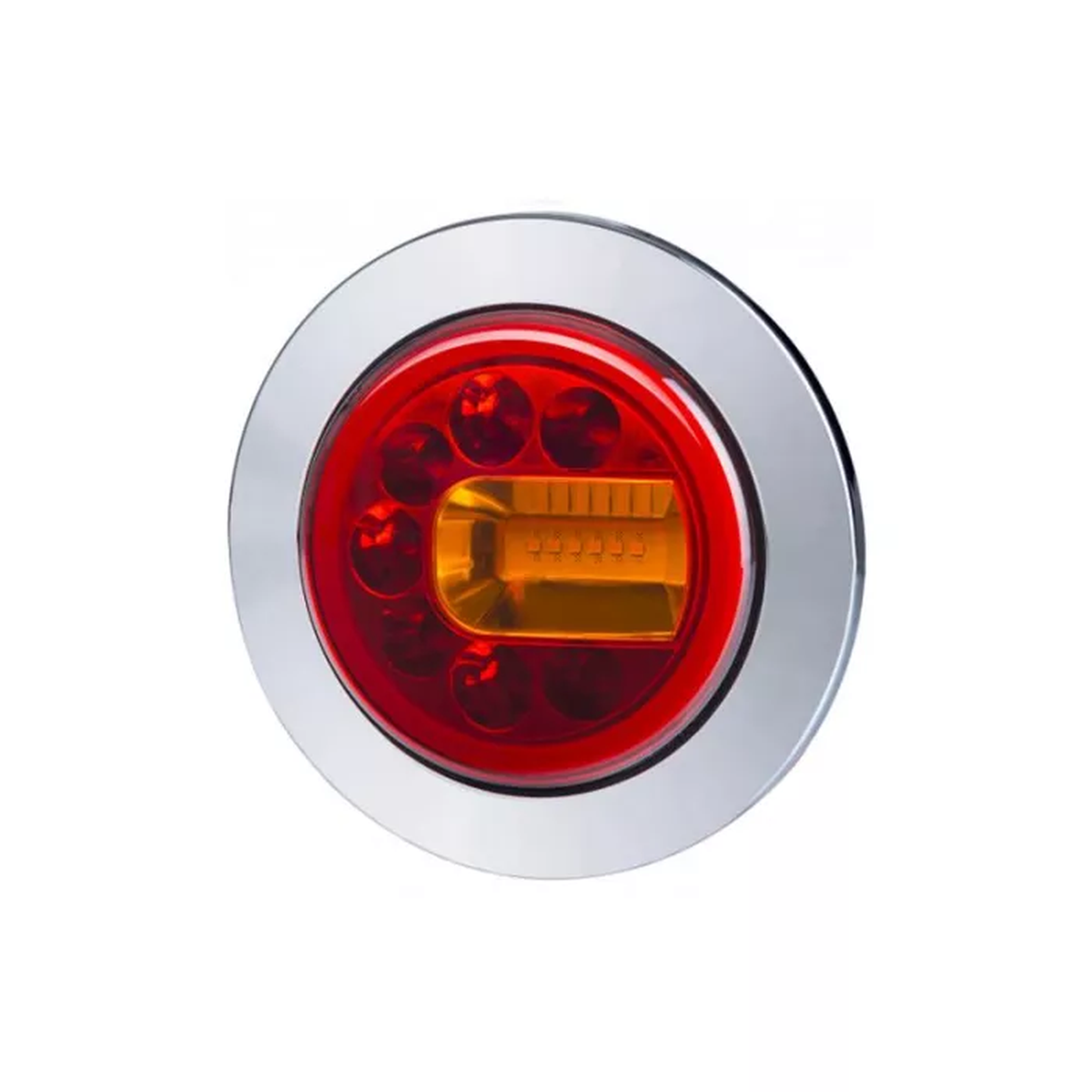 Rückleuchte mit Flansch und metallisiertem Ring 3-Funktion LED orange-rot 12/24V rechts