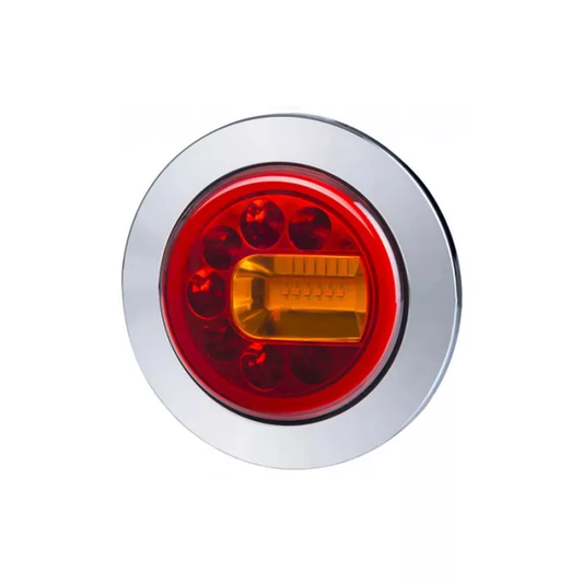 Rückleuchte mit Flansch und metallisiertem Ring 3-Funktion LED orange-rot 12/24V rechts