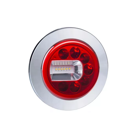 HINTERE 3-FUNKTIONEN-KOMBILEUCHTE MIT FLANSCH UND METALLISIERTEM RING (LED) WEISS-ROT 12/24V LINKS