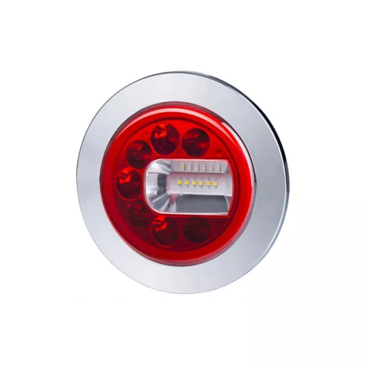Heckverbundleuchte 3-funktional mit Flansch und metallisiertem Ring (LED) weiß-rot 12/24V rechts