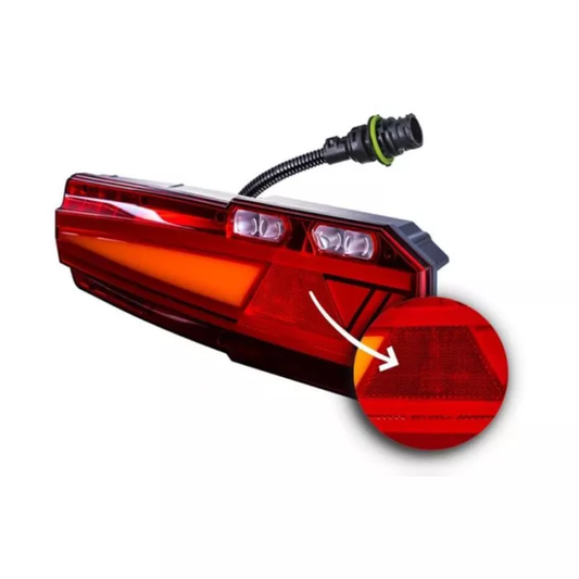 HECKLEUCHTE MIT 7-POLIGER STECKDOSE UND REFLEKTOR (LED) WEISS-ORANGE-ROT 12/24V RECHTS